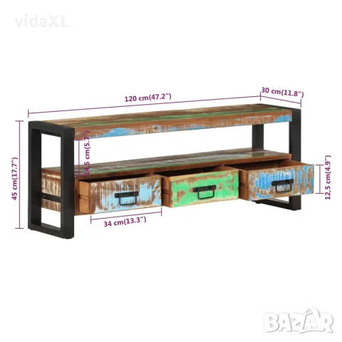 vidaXL ТВ шкаф, 120x30x45 см, регенерирано дърво масив, снимка 6 - Секции и витрини - 56147268