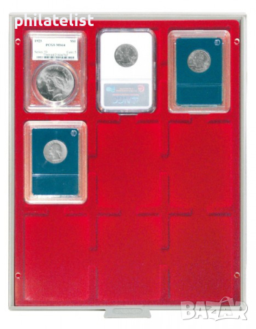 Lindner MB кутия в червен цвят PVC за 9 сертифицирани монети / монетни карти, снимка 3 - Нумизматика и бонистика - 44828323