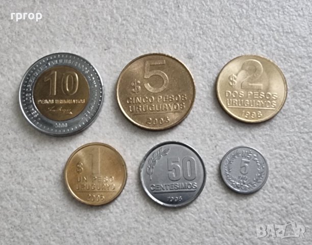 Монети. Уругвай . Уругвайско песо. 6 бр.