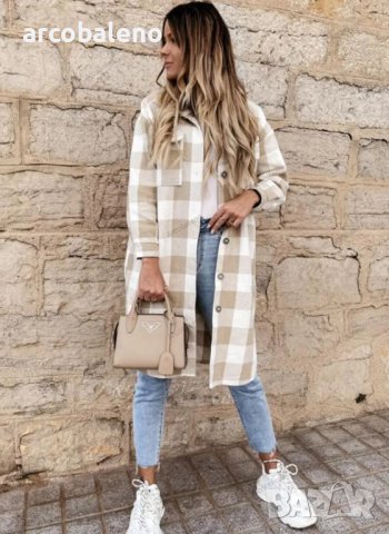 Дамско дълго карирано яке (риза), 4цвята, снимка 3 - Якета - 41809936