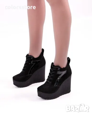 Кецове на платформа - черен велур и лак - NO4