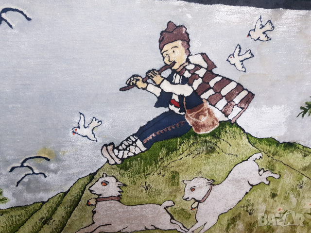 Стар плюшен ковьор с рамка, снимка 3 - Антикварни и старинни предмети - 36136789