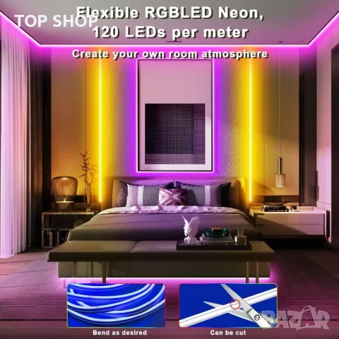 TENDIST 5M RGB LED неонови въжени светлини за открито, IP68 WiFi Гъвкава LED неонова лента, 24V, снимка 5 - Лед осветление - 49500146