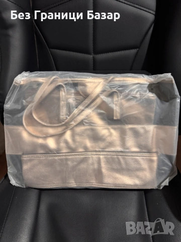 Нова Дамска просторна чанта златиста tote от еко кожа с цип за ежедневие плаж пазар, снимка 2 - Чанти - 53174716