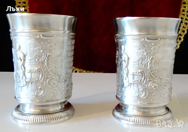 Чаши от калай за вино,сцени от любовна песен. , снимка 2 - Антикварни и старинни предмети - 48042235