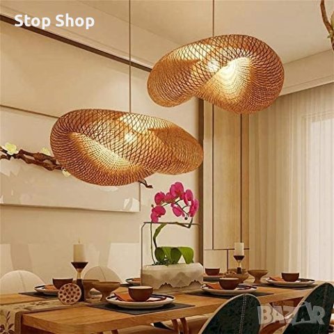 Голяма Винтидж висяща лампа, полилей E27, ретро  лампа от бамбук, снимка 3 - Лампи за таван - 44225948