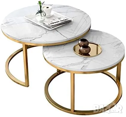 Кръгла МАСА масичка за кафе чай 2 броя Вградена странична ЧЕРНА БЯЛА, снимка 3 - Маси - 48668858