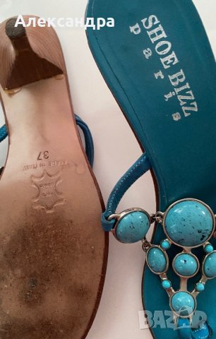 Чехли от естествена кожа с тюркоазени камъни, снимка 6 - Чехли - 42011237