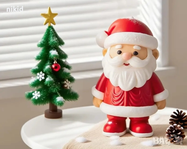 3d Дядо Коледа изправен силиконов молд форма смола гипс фондан свещ шоколад декор, снимка 2 - Форми - 52701828