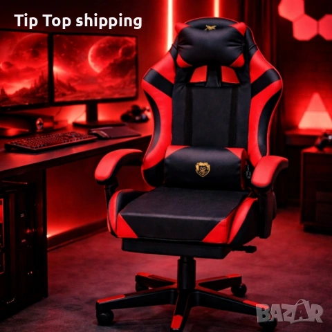 Геймърски стол в черно и червено , снимка 3 - Столове - 53788880