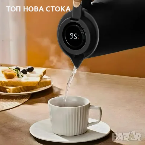 ермокана 1 литър с дигитален LED термометър и дървена дръжка – за кафе, чай , снимка 2 - Кани - 55989125