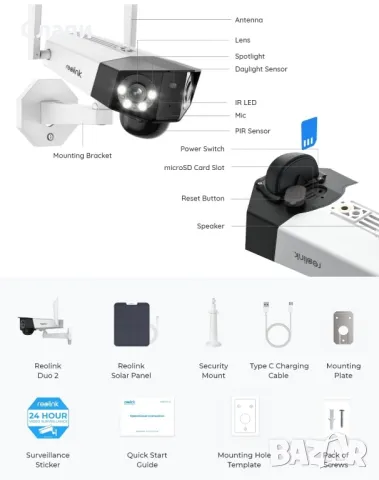 Reolink duo 2 + солар WiFi 4K Панорама , солар/батерия  180 градуса два обектива , снимка 14 - Камери - 49879998