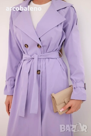 Дамско палто с връзване на талията и яка, 5цвята , снимка 4 - Палта, манта - 53686765