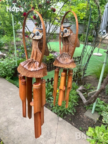 Вятърен звънец от дърво Бухал. 60см. и 80см., снимка 5 - Градински мебели, декорация  - 41700684