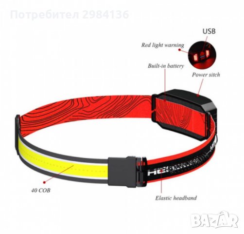 Акумулаторен LED челник COB лента с голяма яркост и три режима на работа, снимка 3 - Къмпинг осветление - 39965477