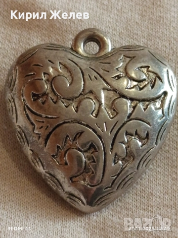ПОСРЕБРЕН РОМАНТИЧЕН АЖУРЕН АРТ НУВО СТИЛ МЕДАЛЬОН СЪРЦЕ 19486, снимка 2 - Колиета, медальони, синджири - 52501717