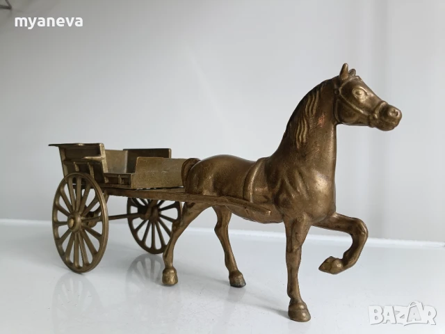 Vintage, бронзов кон с каруца от Англия. , снимка 3 - Статуетки - 50520847