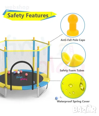 Батут за деца на открито с предпазна мрежа и U-образни крака , Детски батут , Поддържа до 130 кг , снимка 4 - Други - 49720126