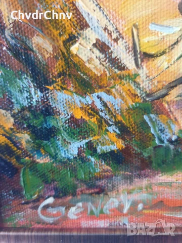 Димитър Генев 33x27см/малка българска картина масло върху платно/морски пейзаж/рибарски лодки-мрежи, снимка 6 - Картини - 51153050