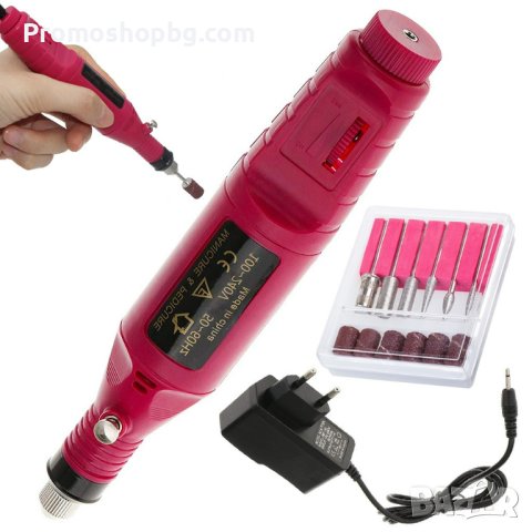 Електрическа пила за нокти, 12 приставки, Розова, снимка 3 - Педикюр и маникюр - 39631874