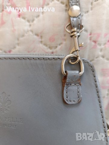 Vera pelle малка сива чанта естествена кожа , снимка 3 - Чанти - 50734547