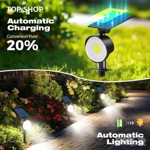 nipify Соларни прожектори за градина, 4 броя, автоматично включване/изключване, снимка 3 - Соларни лампи - 49487932