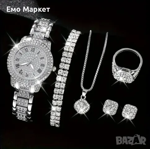 Дамски часовник сребърен с камъни 6 части