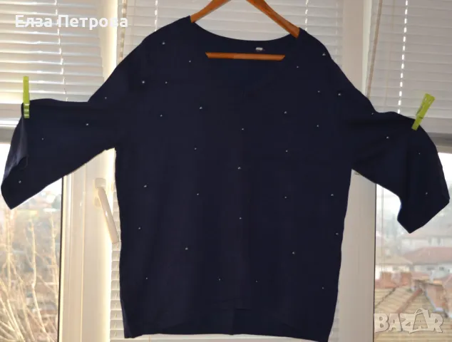 Блуза дамска тъмносиня с перли и три четвърт ръкав 2XL÷3XL, снимка 2 - Блузи с дълъг ръкав и пуловери - 43634578