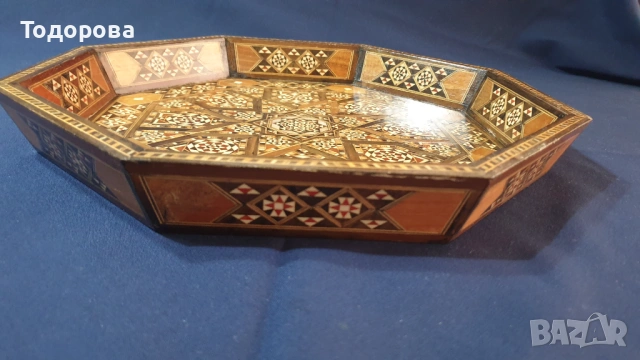  Старинна табла от екзотична дървесина и уникална интарзия, снимка 4 - Антикварни и старинни предмети - 53659282
