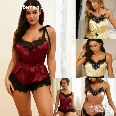 Елегантна дамска пижама – топ, къси панталонки, снимка 2 - Пижами - 53336437