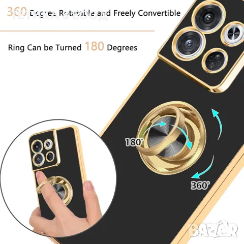 Кейс за телефон OPPO Reno8 Pro, черен, магнитен въртящ се пръстен, снимка 5 - Други - 48895340