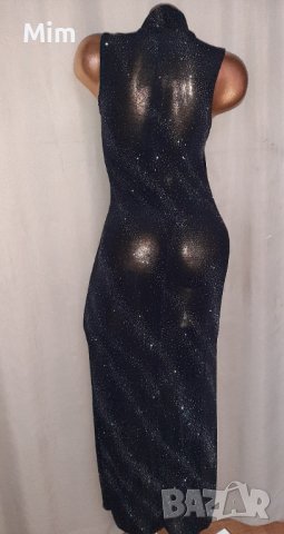M/XL Черна много еластична дълга рокля със сребристи камъчета , снимка 7 - Рокли - 41158904