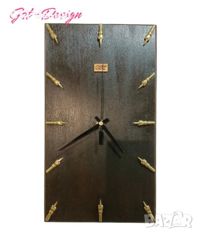 Часовник Стенен Топ Дизайнерски Ръчна изработка Уникат Дърво и златни писци 