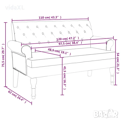 vidaXL Пейка с облегалка, 120x62x75,5 см, лен, снимка 8 - Дивани и мека мебел - 56147433