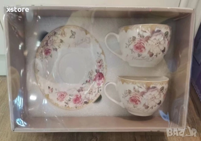 Подаръчен комплект от 2 броя порцеланови чаши за кафе 250ML с 2 чинийки, снимка 8 - Чаши - 52712606
