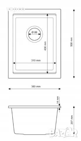 Компактна гранитна мивка Granitan Tuga 38см, снимка 9 - Мивки - 47602783
