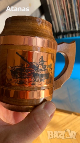 Антикварна дървена чаша с меден обков, снимка 2 - Други ценни предмети - 53846701