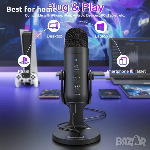 Plug&Play геймърски микрофони за PS 4 и 5. с изход за слушалки и контрол на силата на звука, снимка 2 - Аксесоари - 51561818