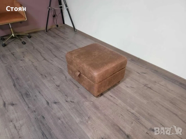 Кафява табуретка от плат с функция ракла, снимка 3 - Дивани и мека мебел - 51956164