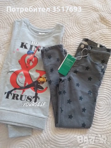 Лот блуза тип суичър и дънки H&M 134, снимка 5 - Детски Блузи и туники - 51382832