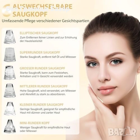 Нов вакуум Уред за лице против черни точки с 6 приставки и регулируема мощност, снимка 4 - Други - 53202913