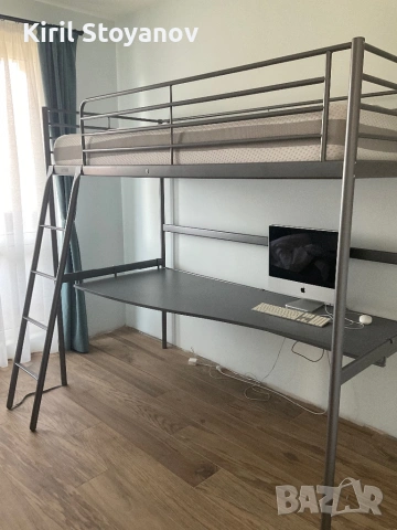 Високо легло-надстройка с работен плот и матрак, снимка 2 - Спални и легла - 53653517
