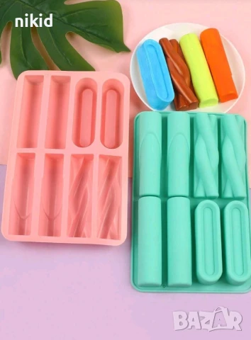 Микс 8 дълги правоъгълни форми за мюсли бар барчета силиконов молд форма фондан шоколад гипс сапун 