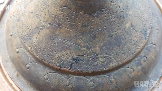 Руска бакърена чиния купа с капак, снимка 3 - Антикварни и старинни предмети - 52063595
