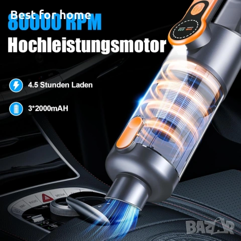 Ръчна прахосмукачка, прахосмукачка с батерия 26000 Pa, безжична, изпразване на прах , снимка 2 - Прахосмукачки - 53744469