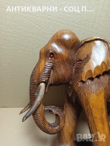 Стар Голям Ръчно Изработен Дървен Слон., снимка 3 - Антикварни и старинни предмети - 50991470