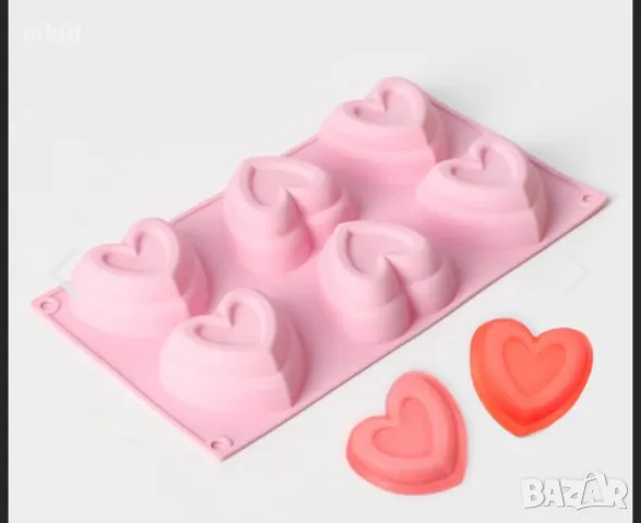 6 високи сърца сърце изгдигнато с вдлъбнатина силиконов молд форма шоколад гипс кексчета мъфини гипс, снимка 2 - Форми - 49289372