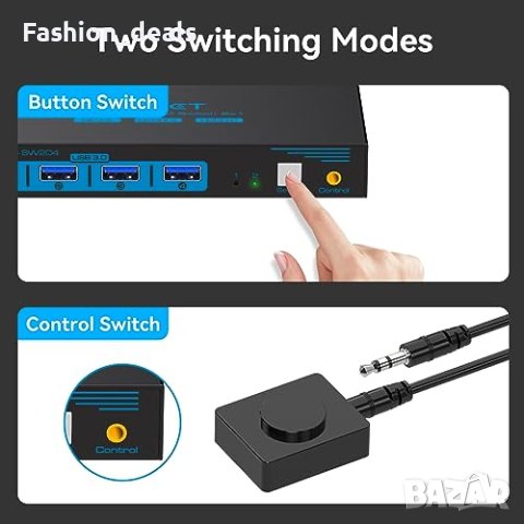 Нов превключвател USB 3.0 KVM за 2 компютъра 1 монитор и 4 USB 3.0 , снимка 3 - Друга електроника - 42427257