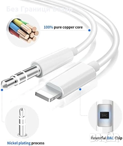 Нов Lightning към 3.5mm аудио кабел за iPhone, автомобил и слушалки, снимка 3 - Други - 52378093