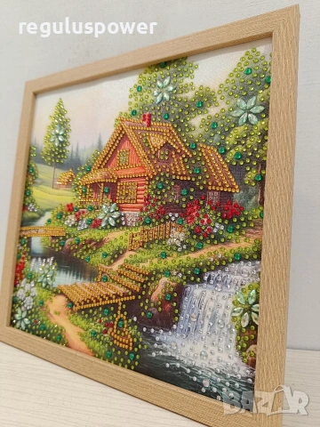 Диамантен гоблен 25 х 25 см готов изработен в дървена рамка , снимка 3 - Гоблени - 53668853